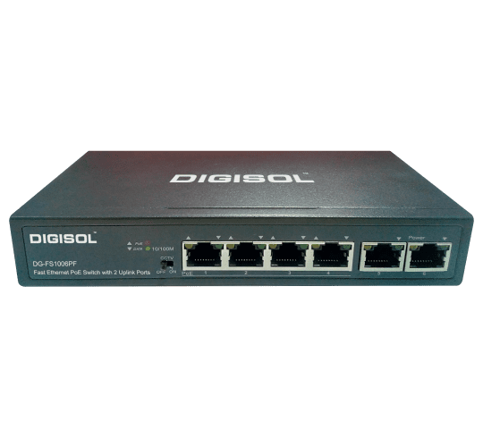 DIGISOL 6 Port Fast Ethernet Unmanaged Switch with 4 PoE Ports & 2 Uplink Ports - DG-FS1006PF (H/W Ver. A1)