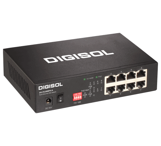 DIGISOL 8 Port Fast Ethernet Unmanaged Switch with 4 PoE Ports - DG-FS1008PH-A (H/W Ver. A1)