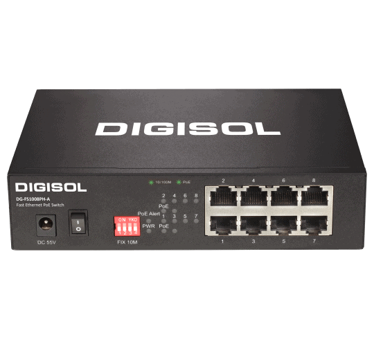 DIGISOL 8 Port Fast Ethernet Unmanaged Switch with 4 PoE Ports - DG-FS1008PH-A (H/W Ver. A1)