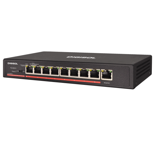 Digisol Fast Ethernet Unmanaged Desktop Switch with 8 PoE Ports and 1 Uplink Port - DG-FS1009PF-A (H/W Ver. A1)