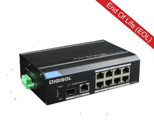 DG-IS1010F – DIGISOL 8 Port Fast Ethernet Unmanaged Industrial Switch with 1 Ethernet & 1 SFP Gigabit Uplink Ports