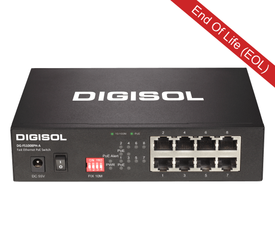 DG-FS1008PH-A (H/W Ver. A1) - Digisol 8 Port Fast Ethernet Unmanaged Switch with 4 PoE Ports
