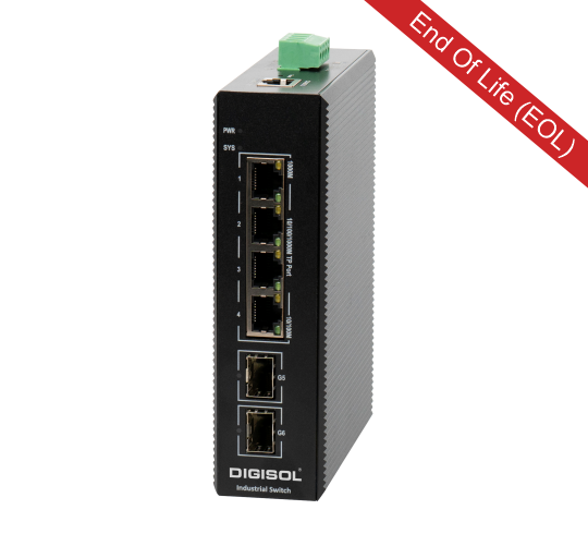 DG-IS4506HPE -  Digisol L2 Managed Din-Rail Industrial Gigabit PoE Switch