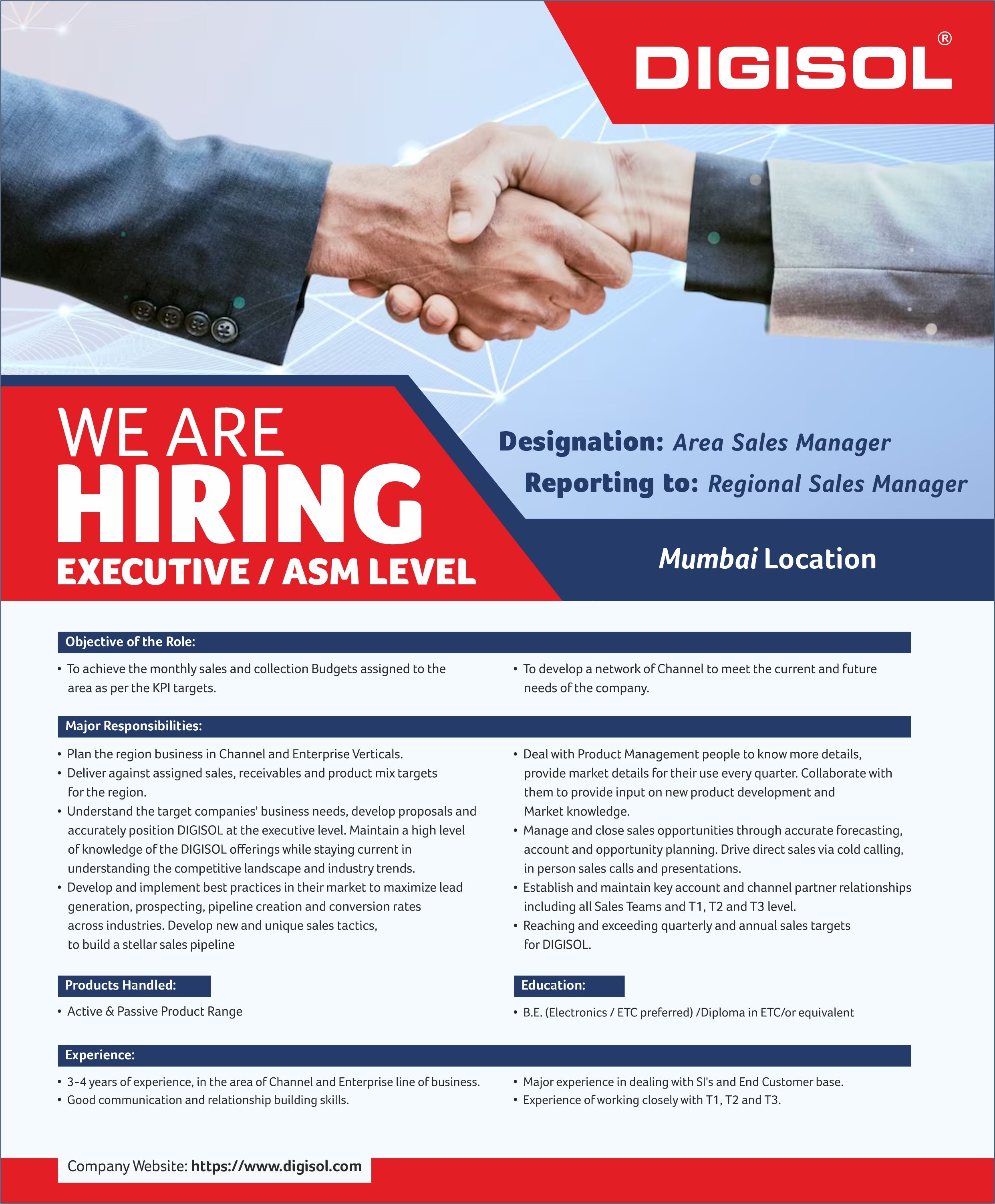 Digisol Area Sales Manager Mumbai