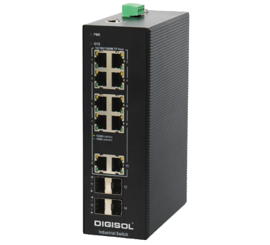 DIGISOL Managed Industrial Switch with 4 Gigabit SFP Ports and 10 Gigabit TX Ports - DG-IS4514HPE