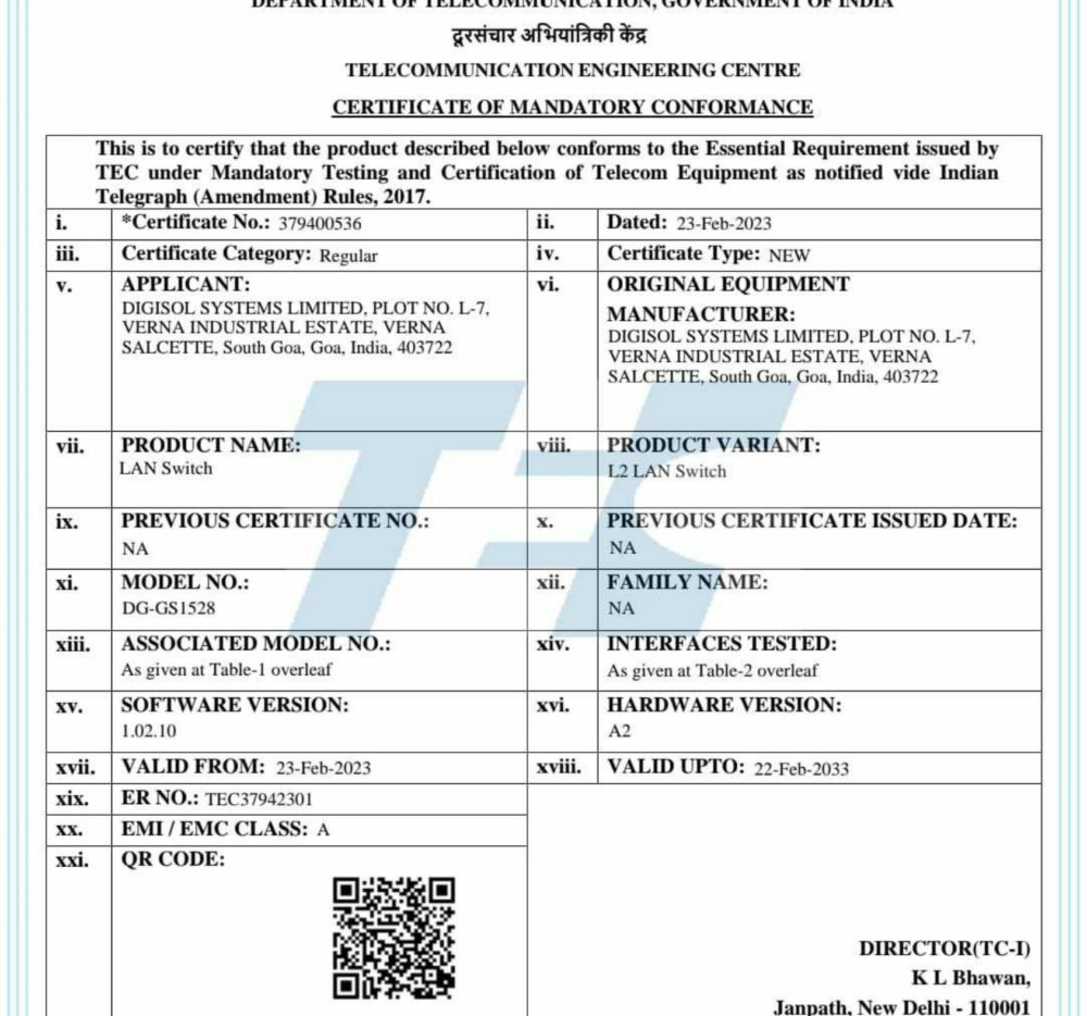 TEC Certificate - DG-GS1528