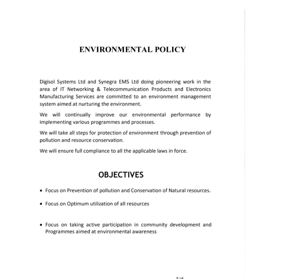 Environmental Policy & Safety Policy-