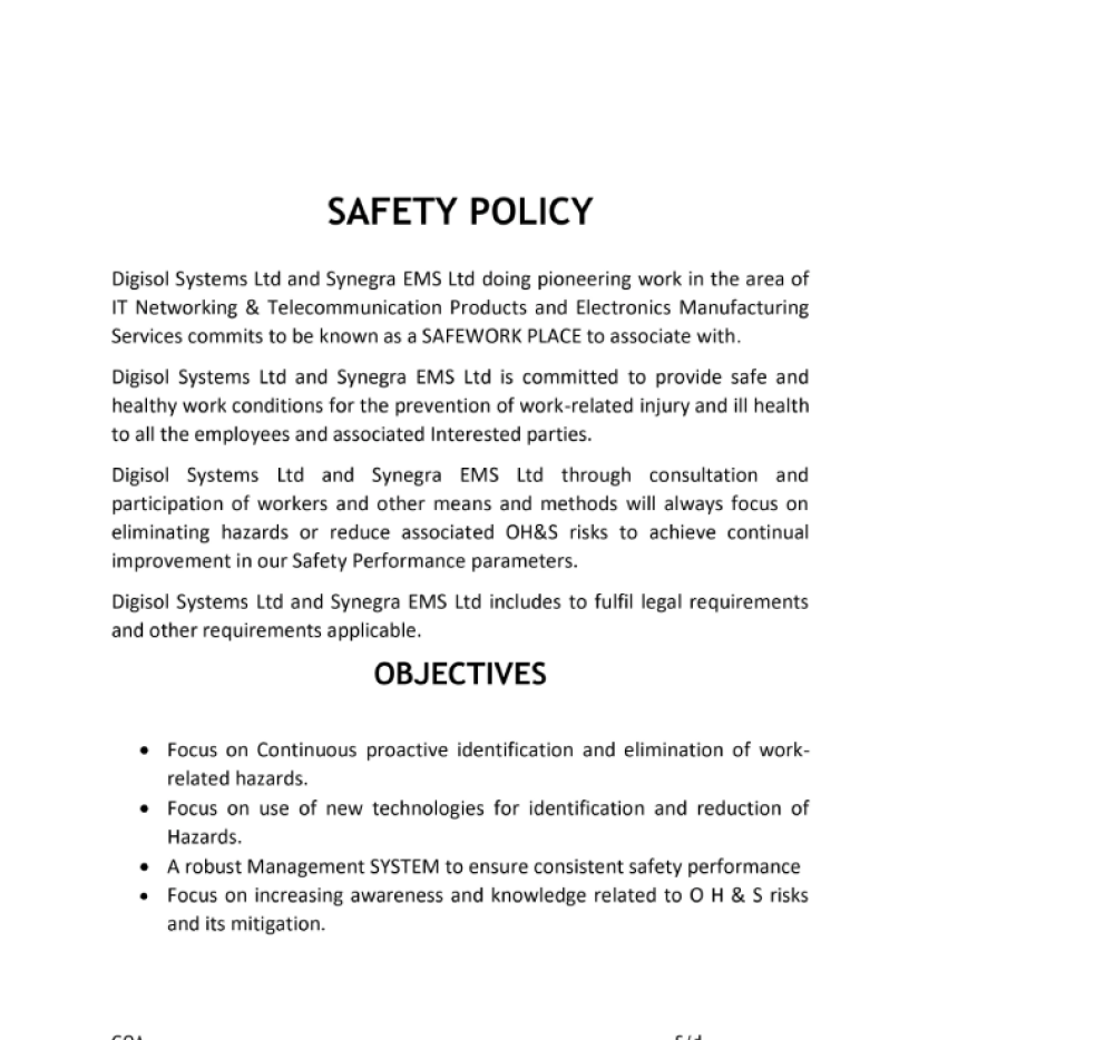 Environmental Policy & Safety Policy--