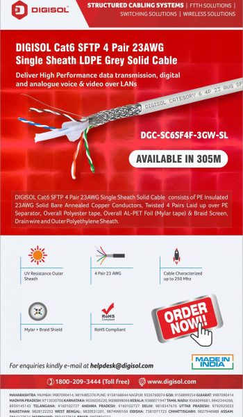 Cat6 SFTP Single Sheath Solid Cable Cable 305m - DGC-SC6SF4F-3GW-SL EDM (1)